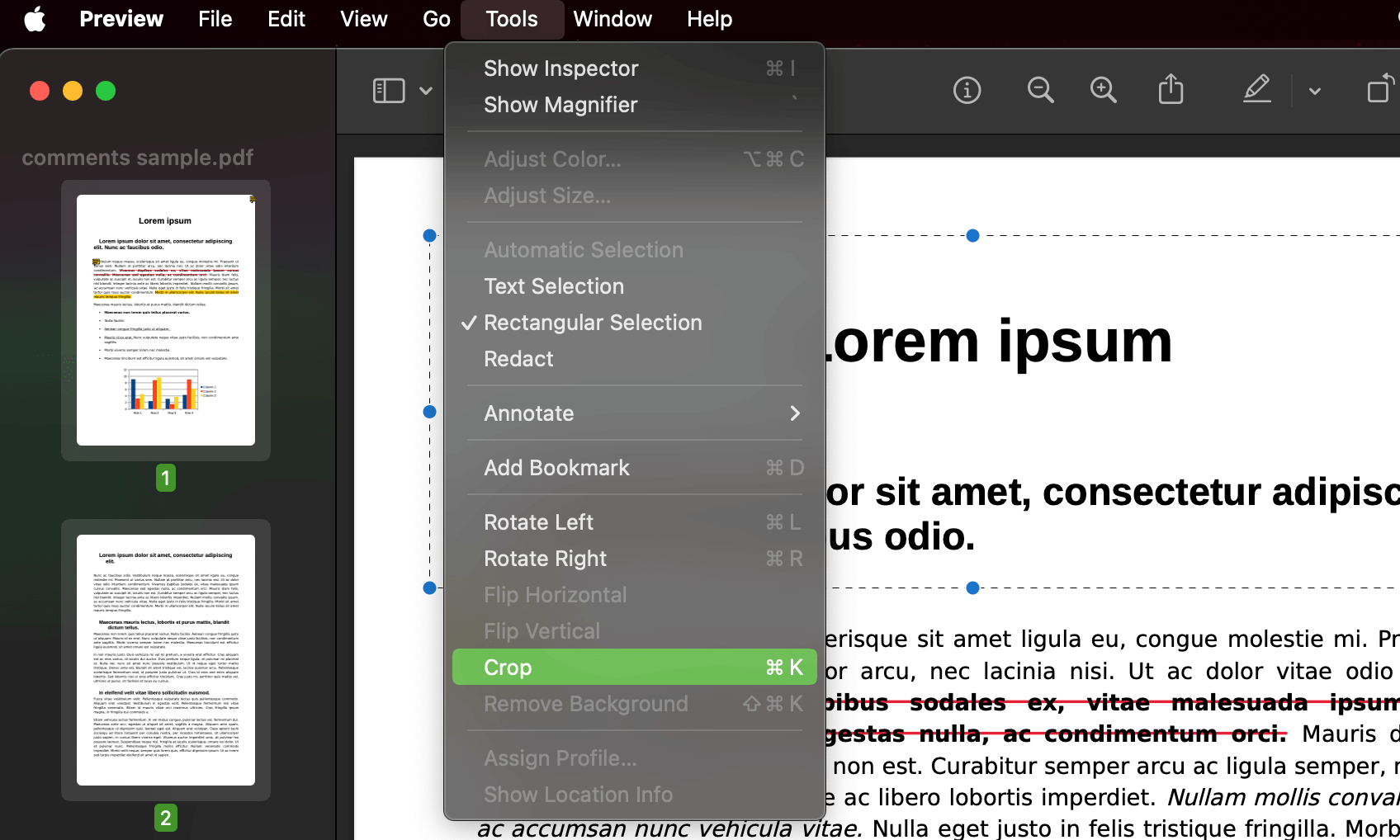 Choose Crop in Preview