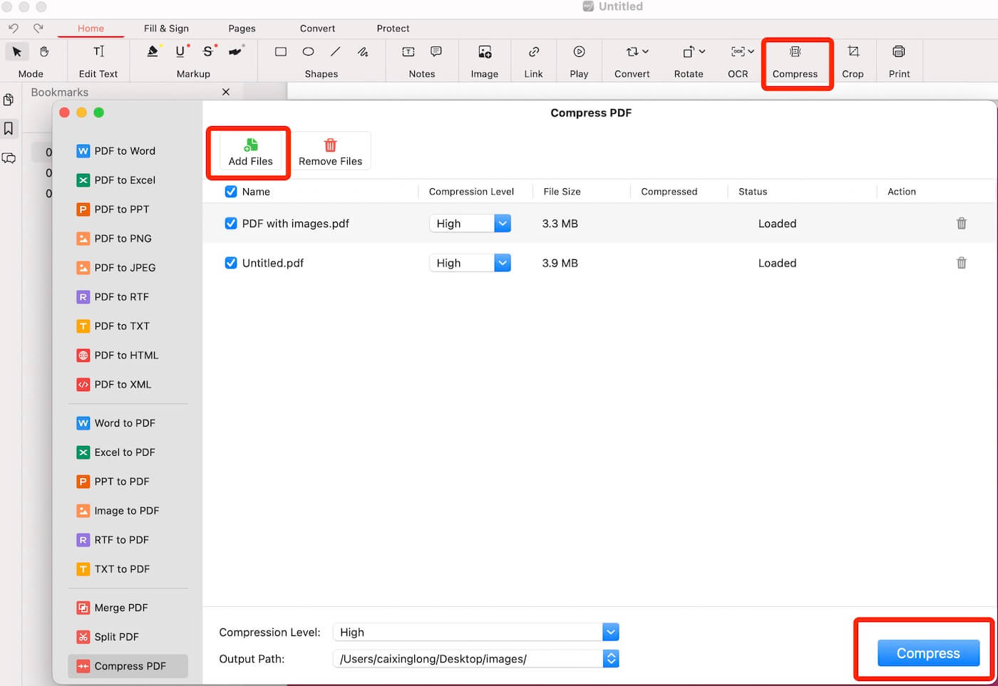 Compress PDF in PDFgear