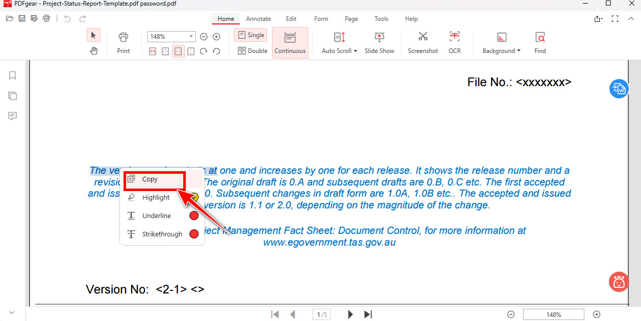 Copy Text from PDF in PDFgear