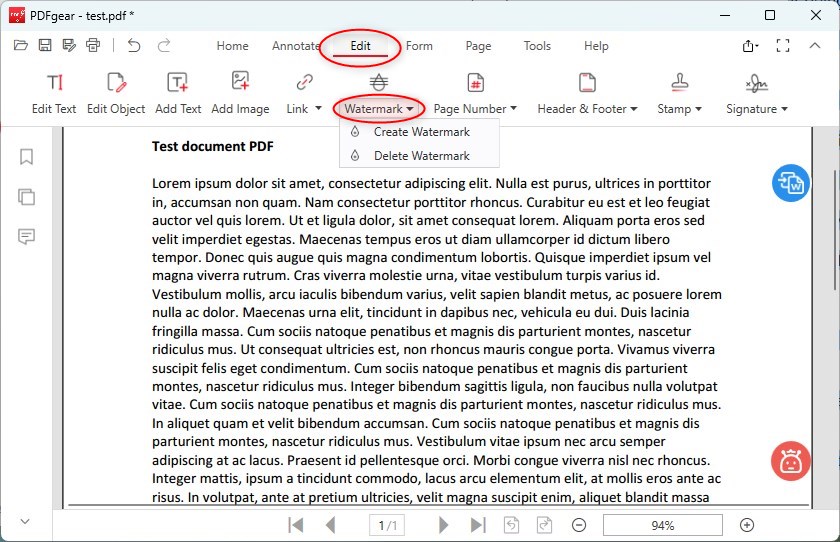 Create Watermark in PDFgear