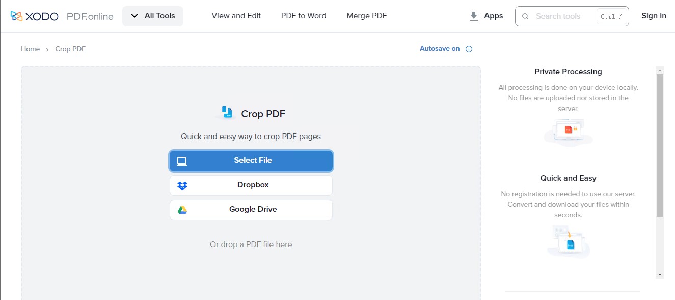 Crop PDF in PDF.online