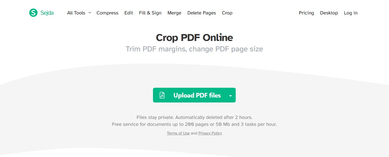 Crop PDF in Sejda