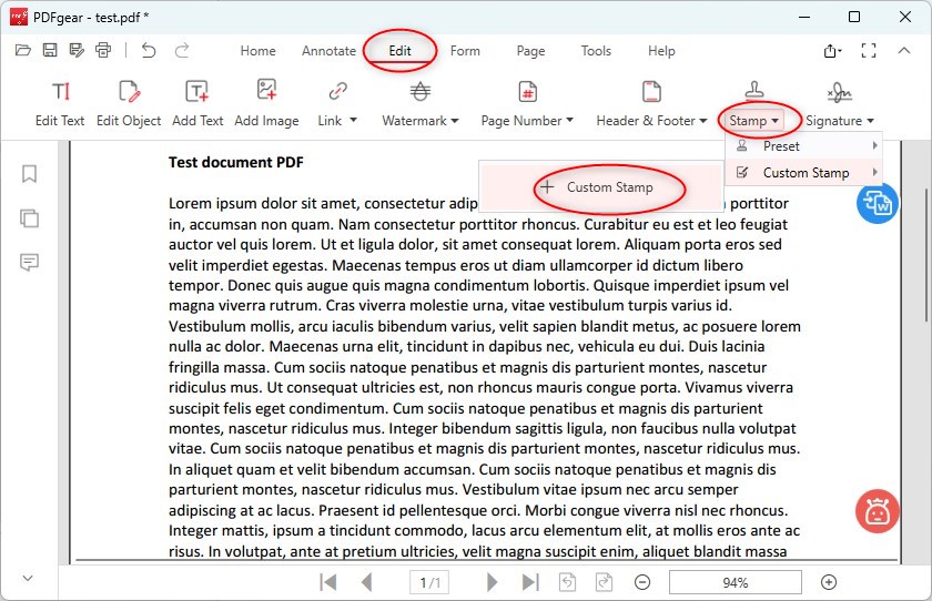 Custom Stamp in PDFgear