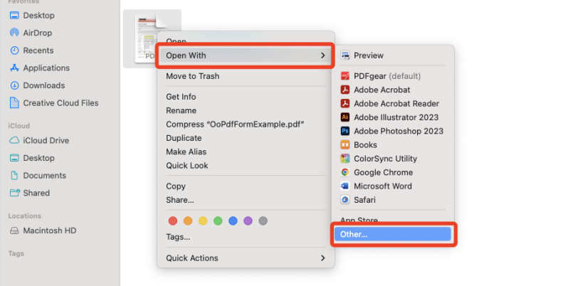 Select the Open With Option