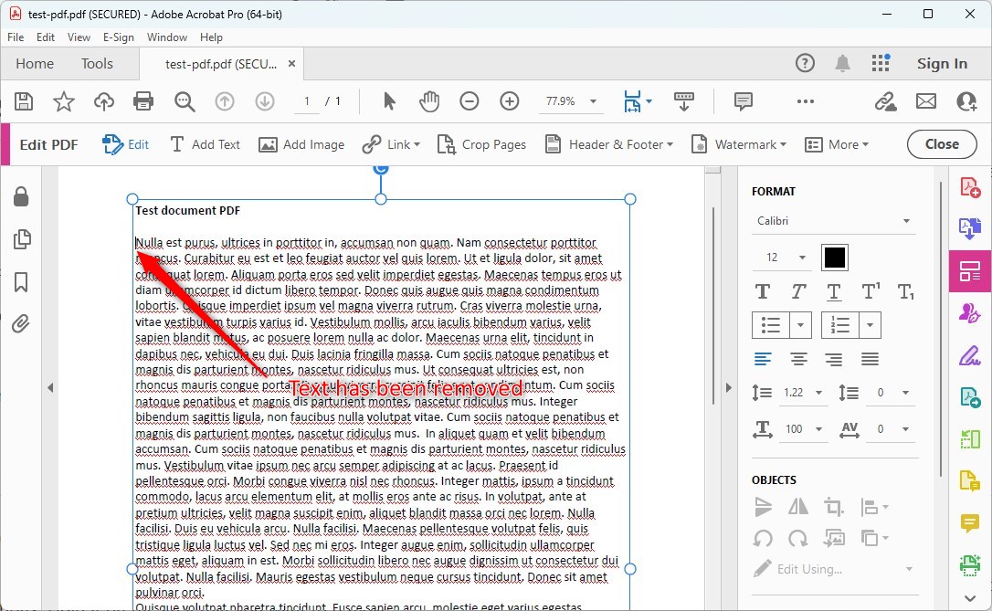 Delete Text in a PDF in Acrobat