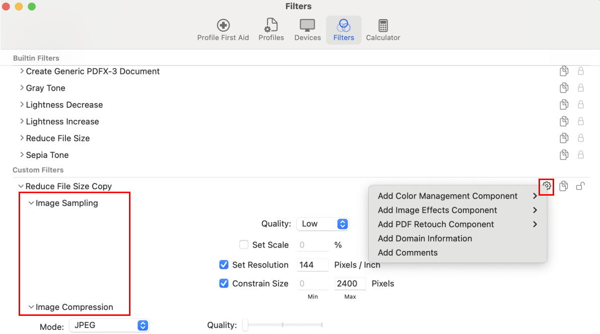 Set the Compression Settings in Quartz Filter