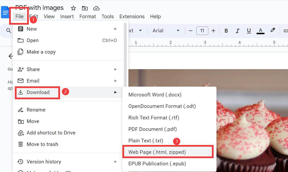 Download as Web Page in Google Docs