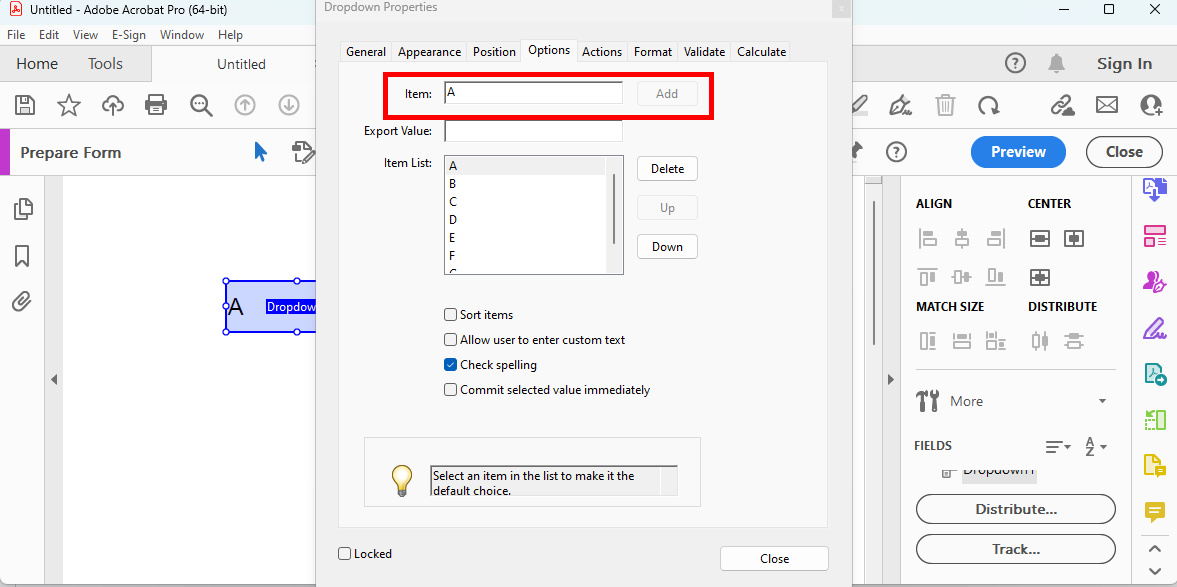 Add Item Lists in the Drop-Down