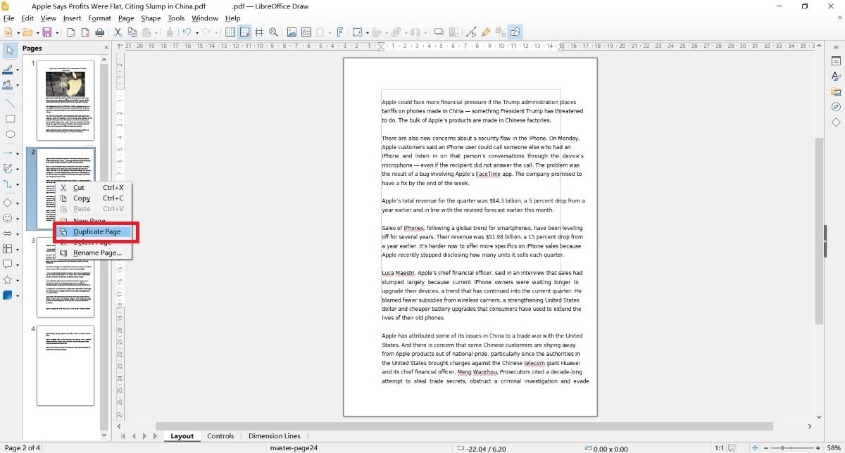Duplicate PDF in LibreOffice