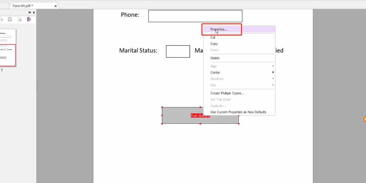 Open the Properties Popup Window