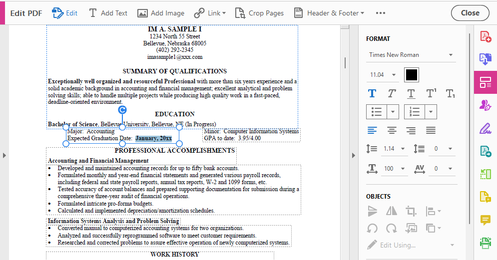 Edit Resume PDF with Adobe Acrobat Pro