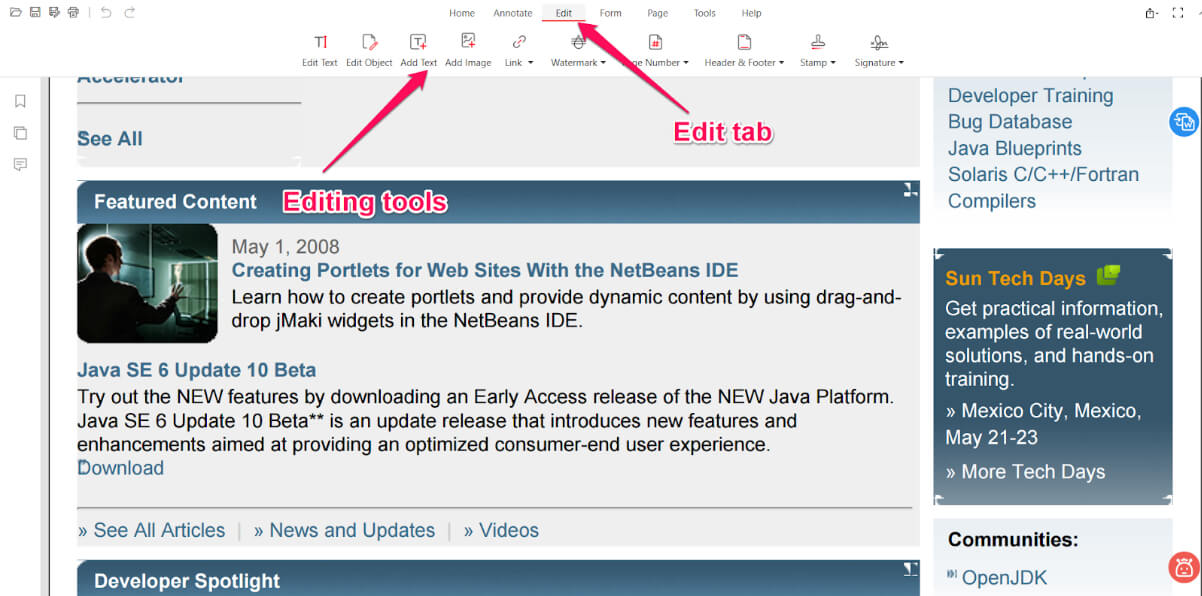 Editing PDF in PDFgear