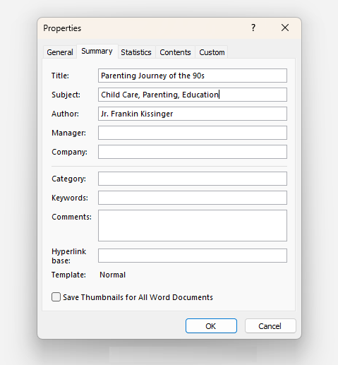 Edit the Word Documet Title
