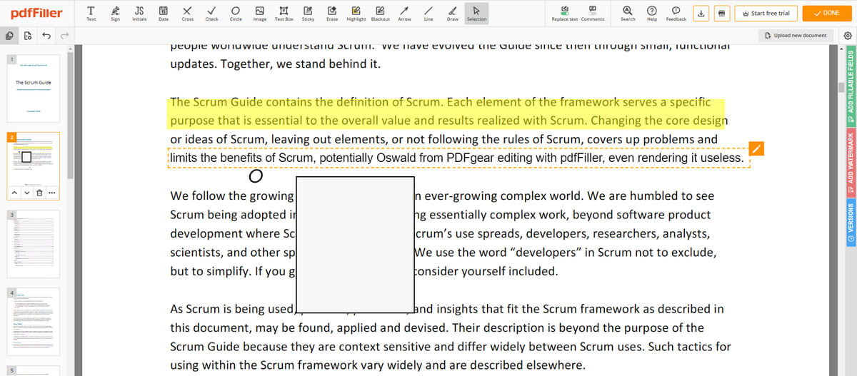 Editing PDF with pdfFiller
