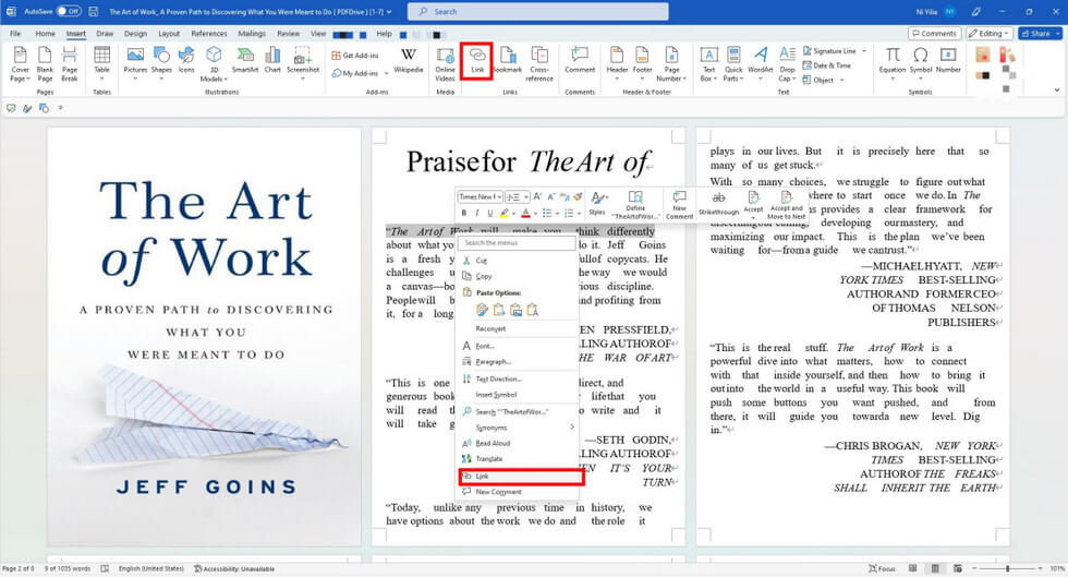 Add Video Hyperlink via Microsoft Word