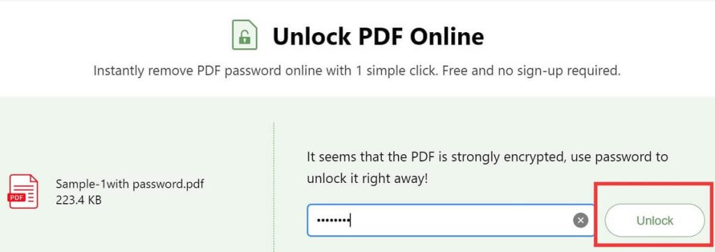 Enter the Password to Unlock PDF Online