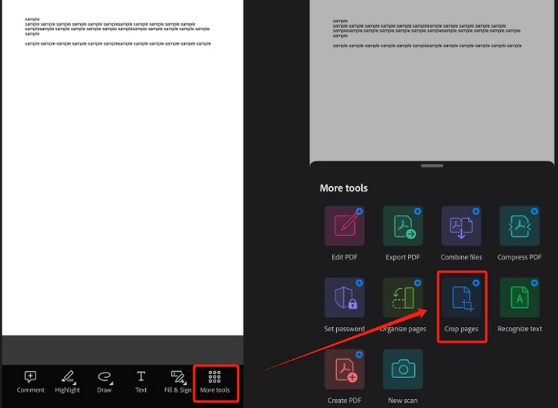 Get into the Crop Mode of Adobe Acrobat Reader iPhone