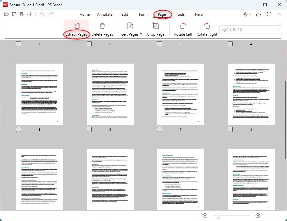 Extract Page Option in PDFgear