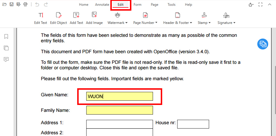 Fill out a Form with PDFgear