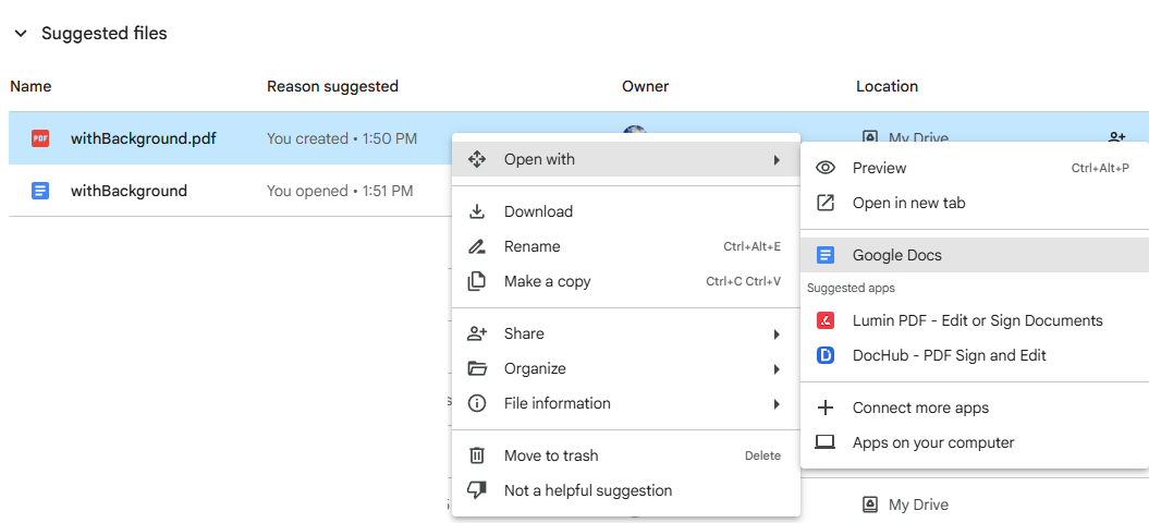Open with Google Docs