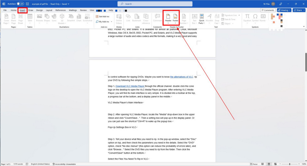 Adding Headers and Footers in Microsoft Word