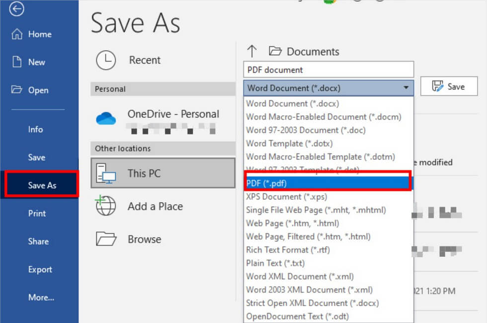 Export as PDF from Microsoft Word