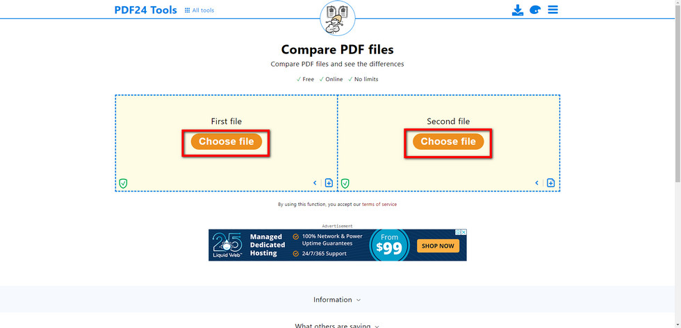 Upload Two PDFs to PDF24