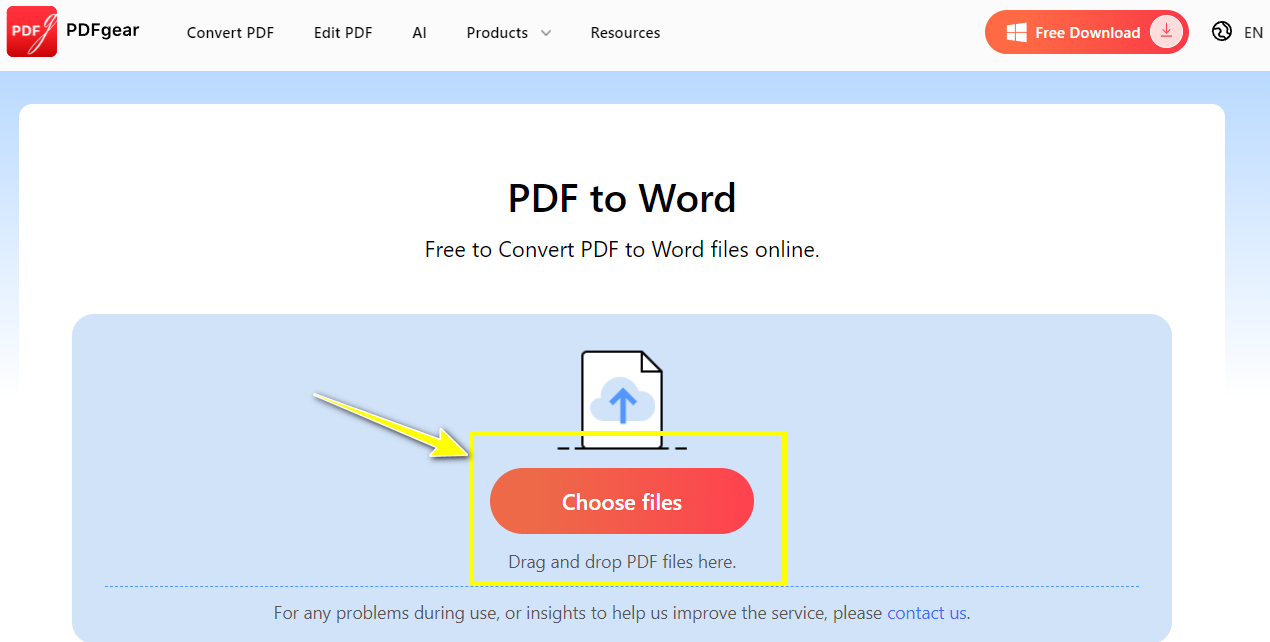 Upload PDF to PDFgear Online Converter