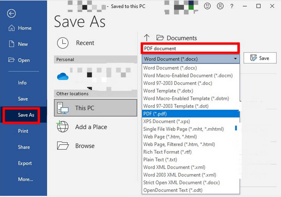 Save as PDF from Microsoft Word