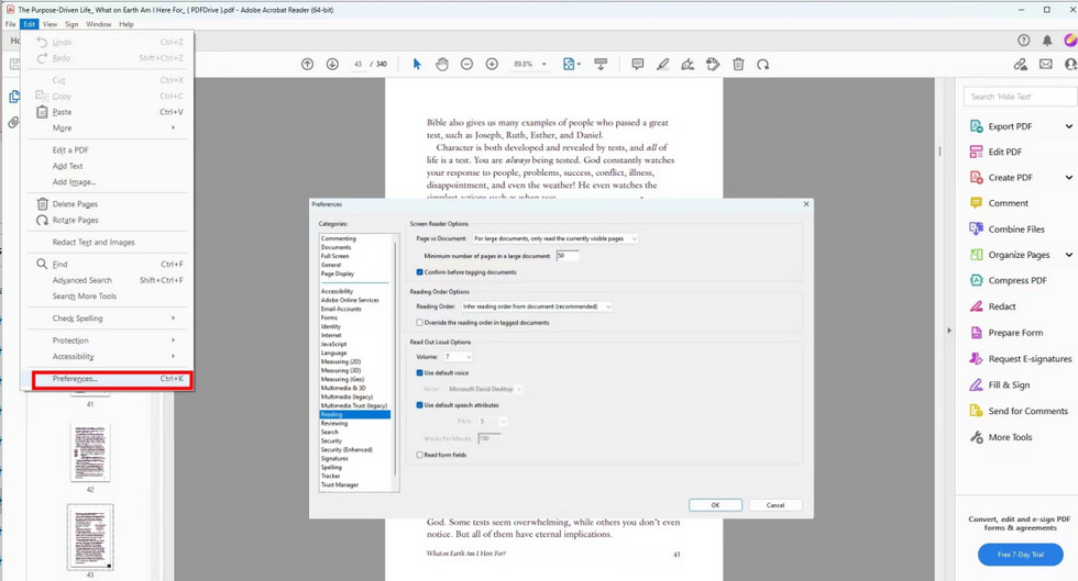Customize Reading-aloud Settings in Adobe Acrobat Reader