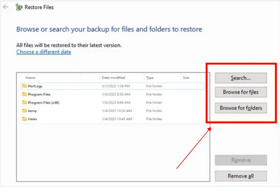 Searching for Backup Files in Windows Backups