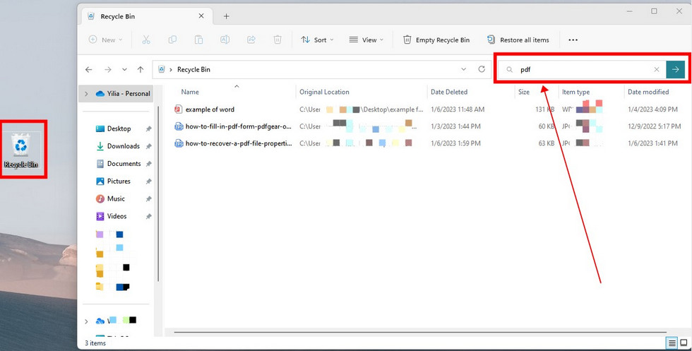 Find PDF in Recycle Bin