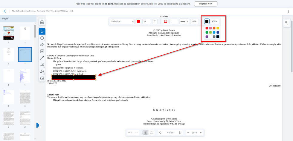 Redact PDF in Bluebeam Cloud
