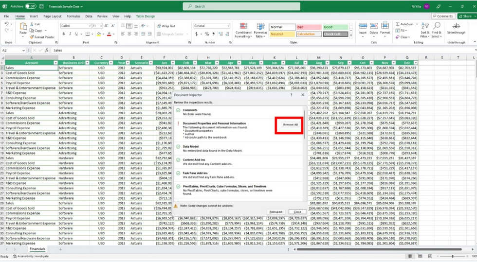 Removing Private Information in Excel