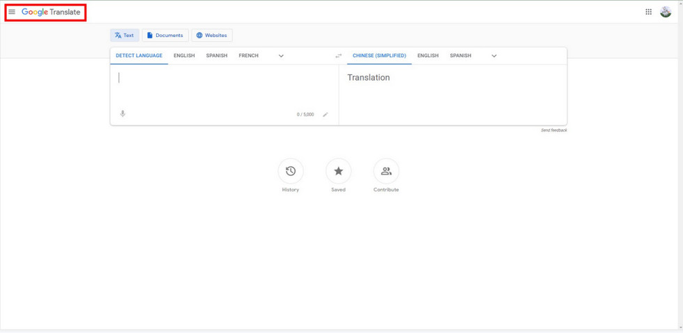 Enter the Google Translate Translator Webpage
