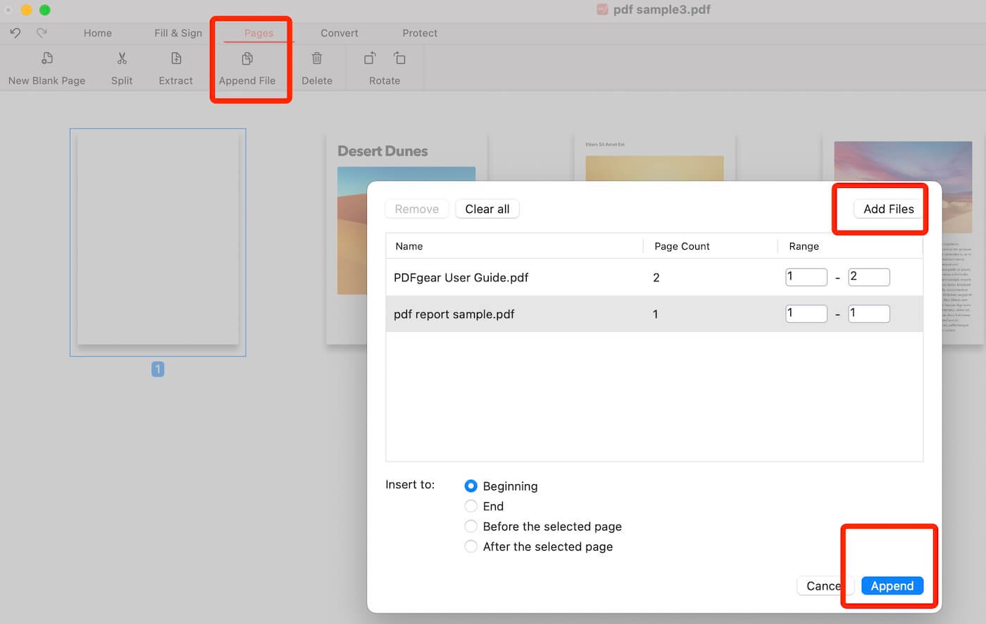 Insert New PDFs in PDFgear
