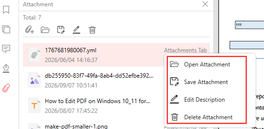 Manage PDF Attachments in PDFgear
