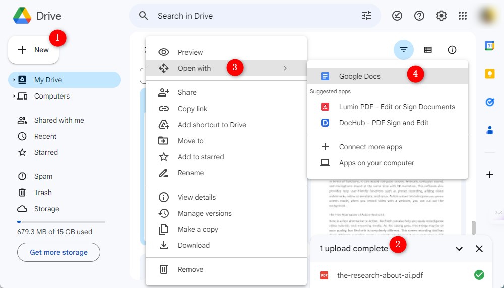 Open PDF File with Google Docs