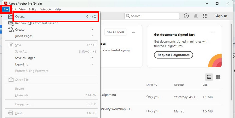 Open a PDF in Adobe Acrobat