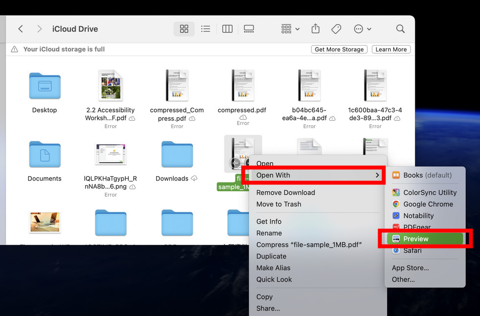 Open a PDF with Preview