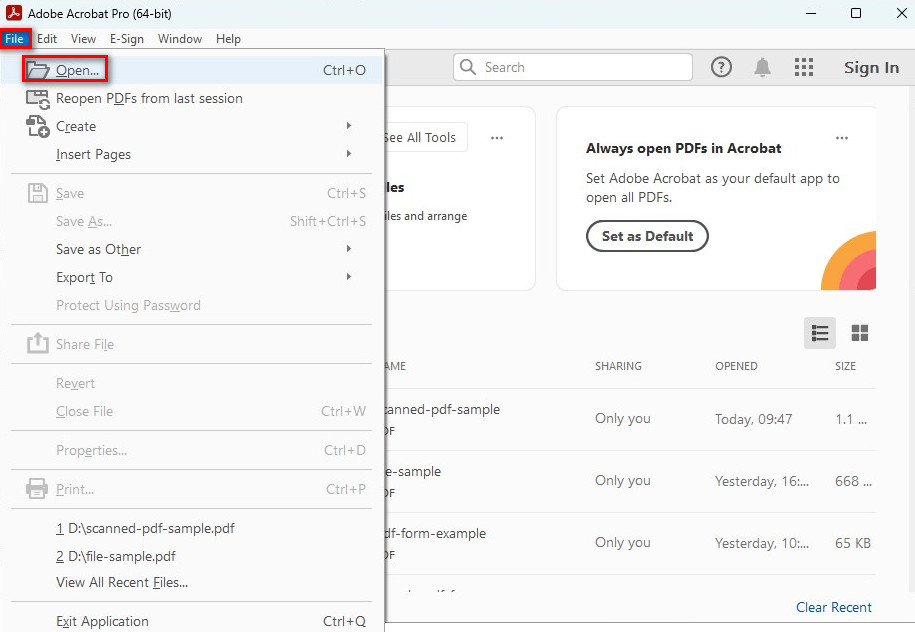 Open a PDF in Acrobat Pro