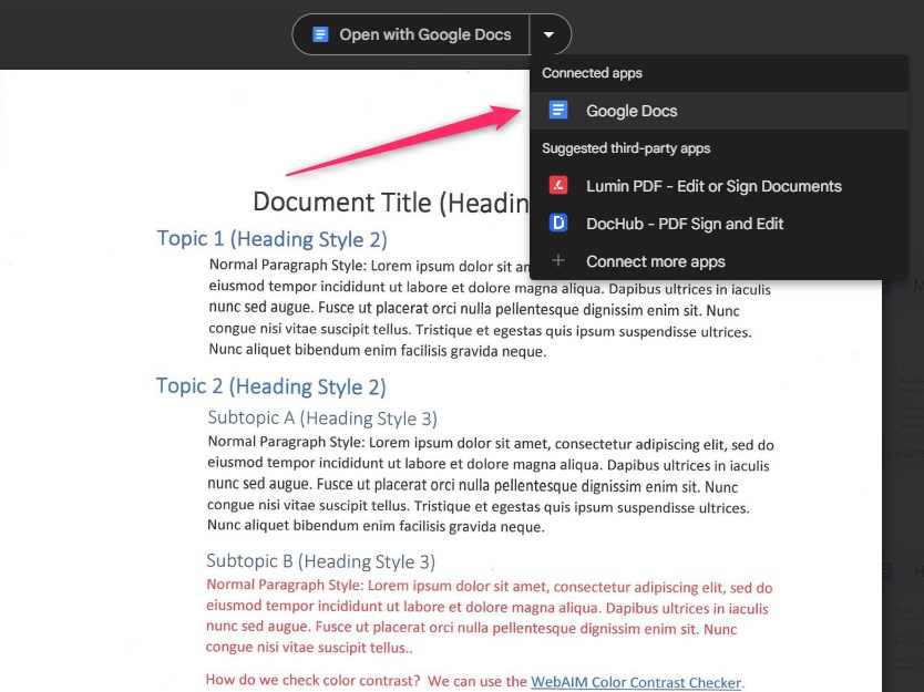 Open a PDF with Google Docs