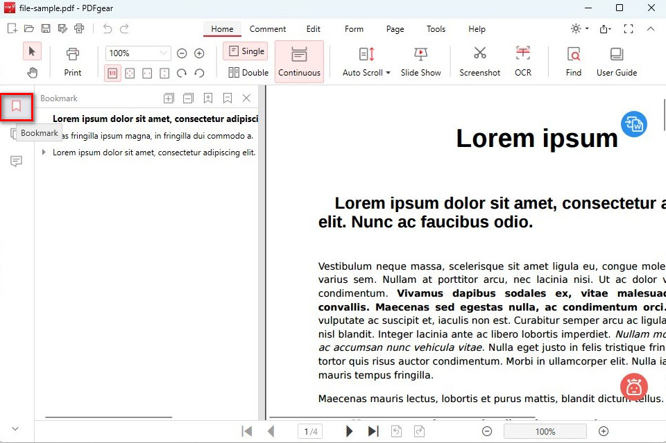 Open the PDF Bookmarks