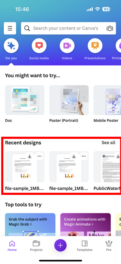 Open the Uploaded PDF in Canva on Mobile