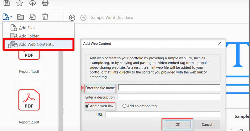 Add A Web Content to Your PDF Portfolio