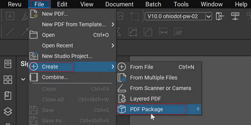 Bring up the PDF Package Pop-up Window