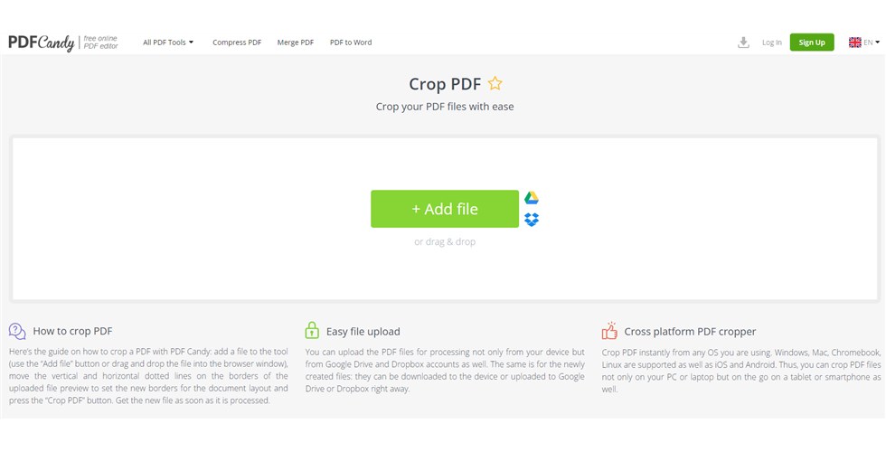 PDFCandy Crop PDF Tool