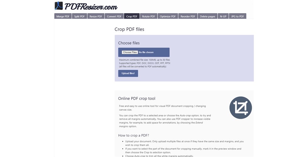 PDFResizer Crop PDF Tool