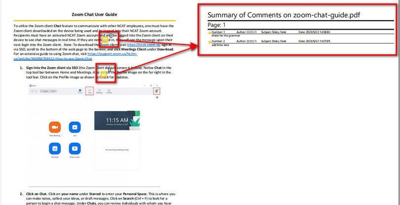 PDF with Comments Summary