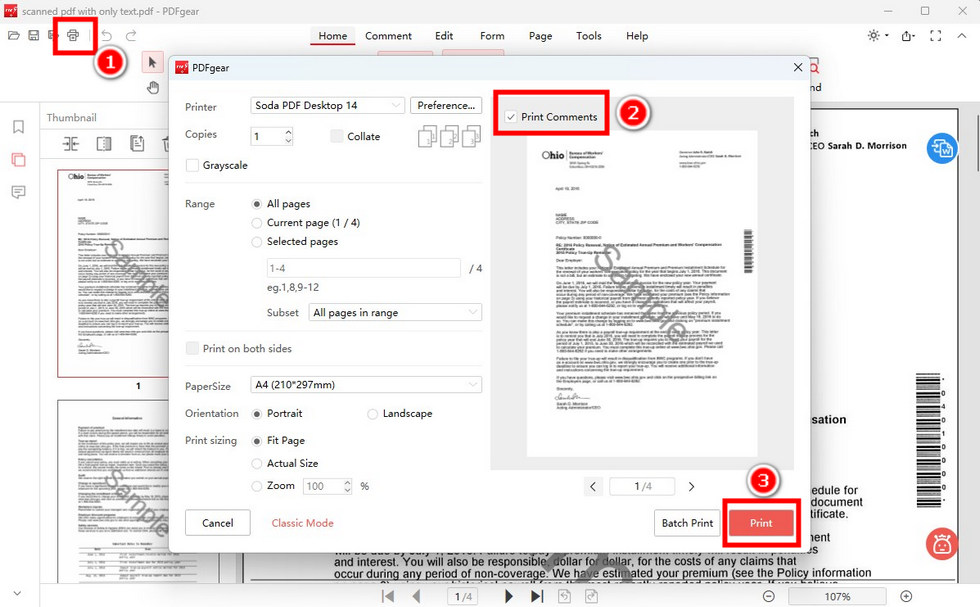 Print a PDF with Comments in PDFgear